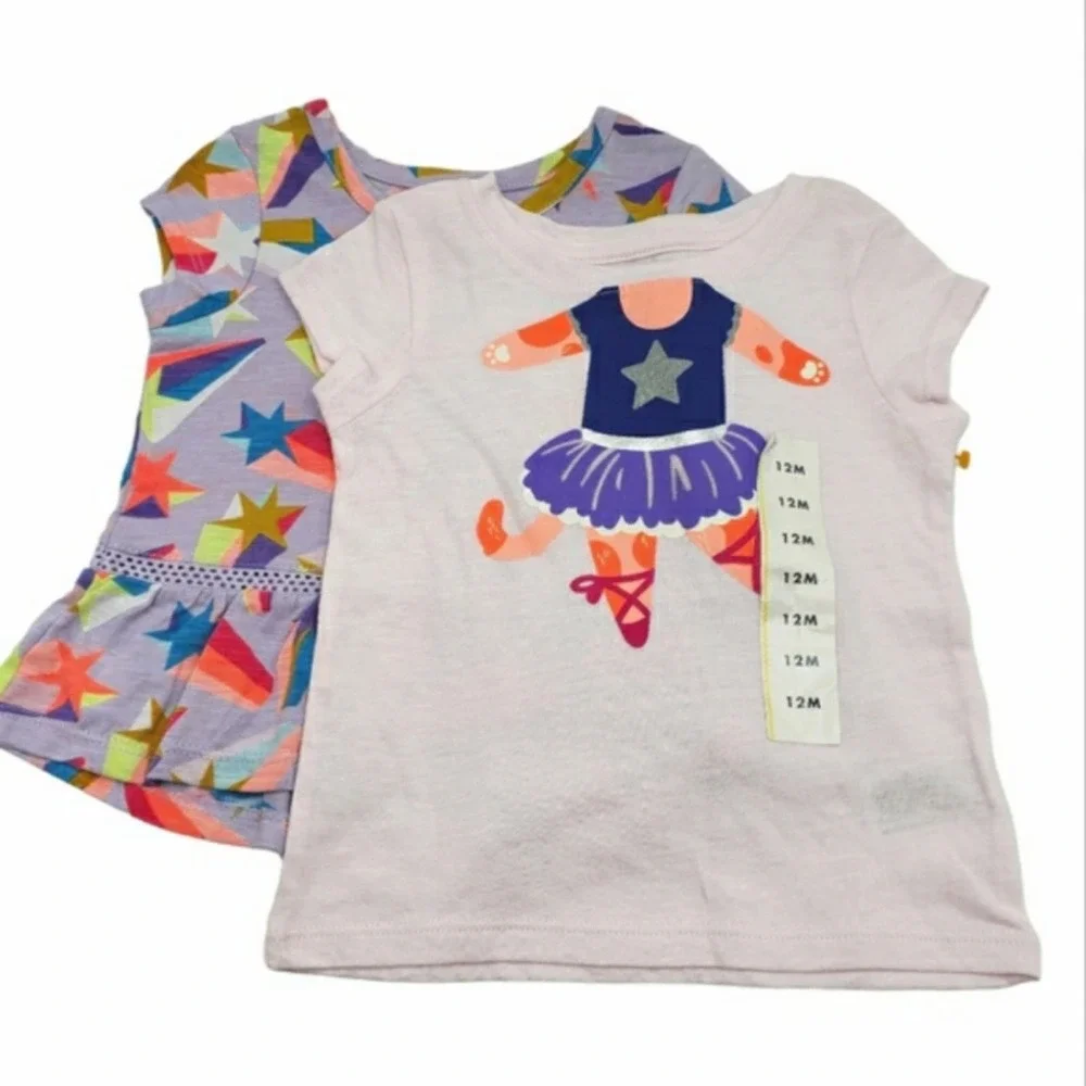 Girls Cat & Jack Tee Bundle Size 12M Ballet Cat Shooting Star Pink Purple - Picture 1 of 6